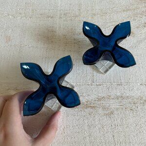 Vintage Cobalt Blue Hard Plastic Formed Candlestick Holders